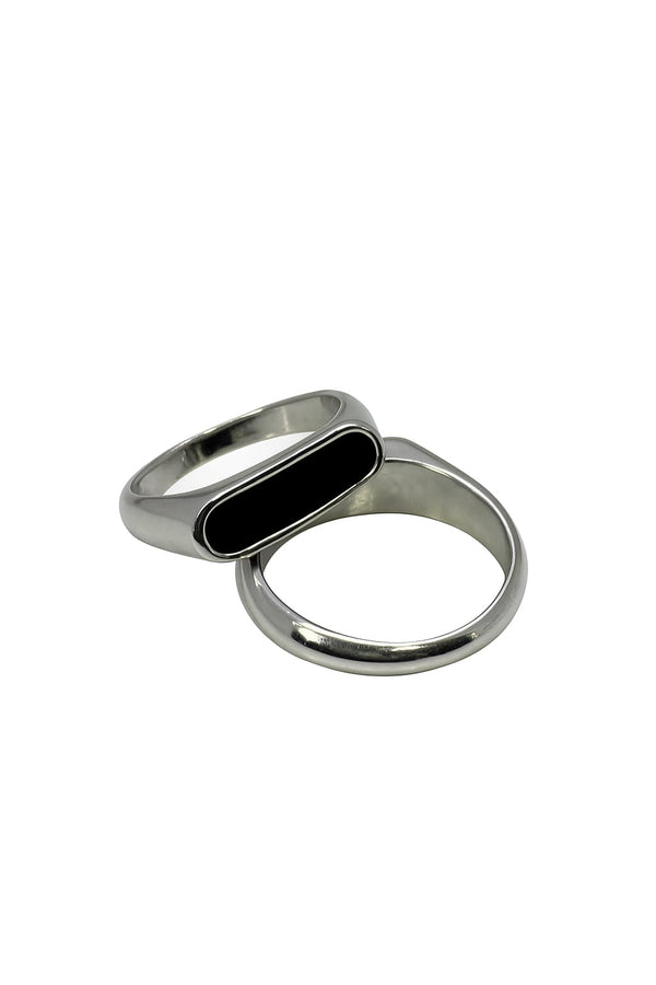 Minimalist Silver & Black Signet Rings – Sleek Unisex Pair
