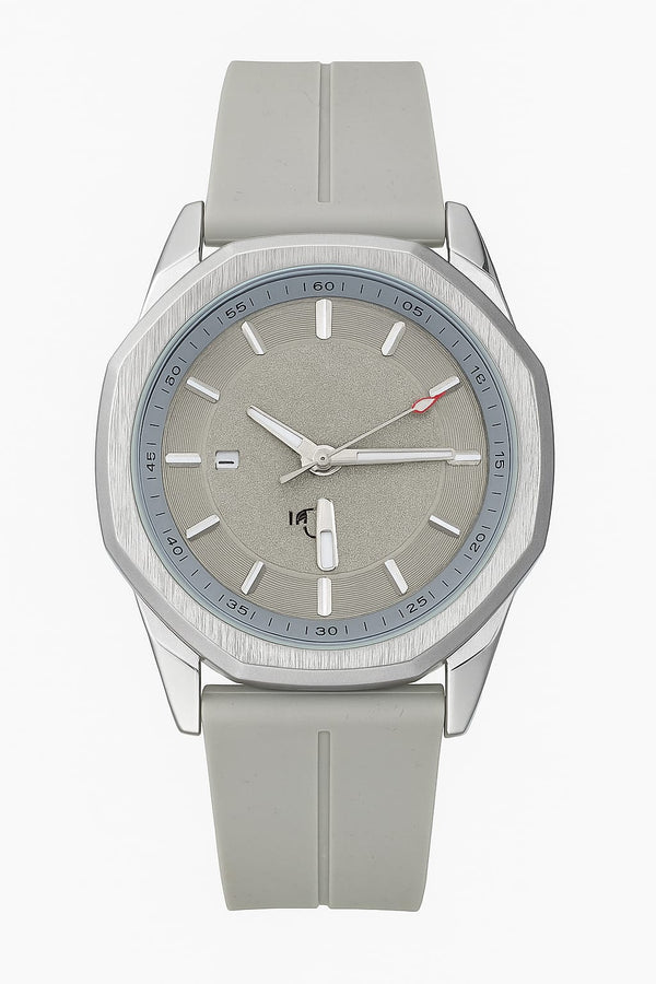 Modern Grey Dial Quartz Watch – Silver Case with Light Grey Silicone Strap | AdiFashion Everyday Series