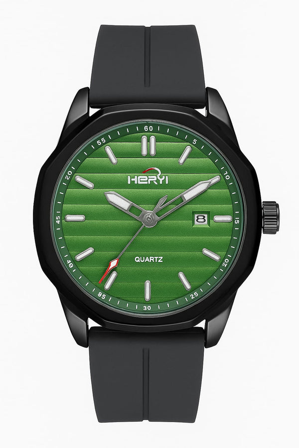 HERYI Green Dial Quartz Watch – Black Silicone Strap | AdiFashion Sport Edition