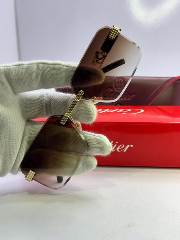 Cartier Panther Edition Rimless Sunglasses – Golden Detailing | AdiFashion Exclusive