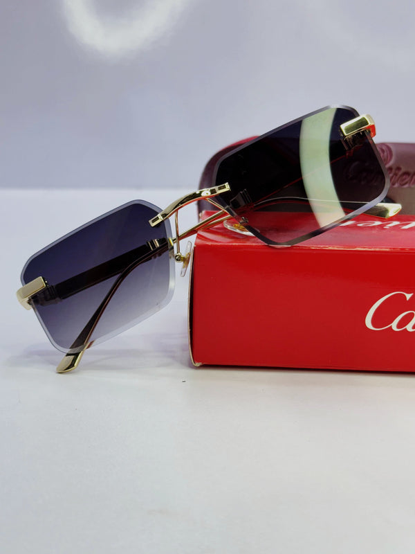 Cartier-Inspired Gold Black Rimless Sunglasses – Wooden Temple | Unisex Premium Look