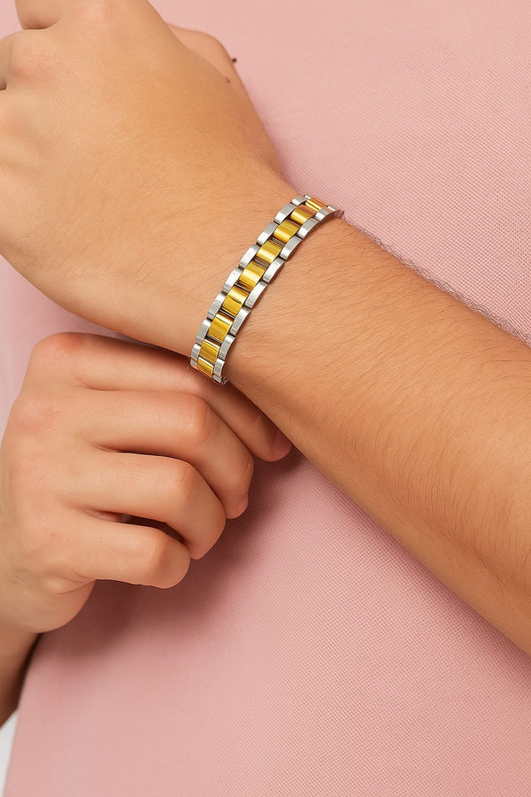 Men's Stainless Steel Link Bracelet – Silver & Gold Two-Tone Options