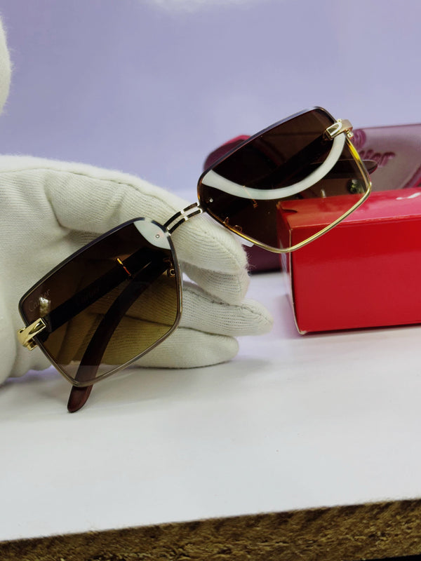 Cartier Luxury Square Sunglasses – Gold & Brown | Unisex Premium Edition