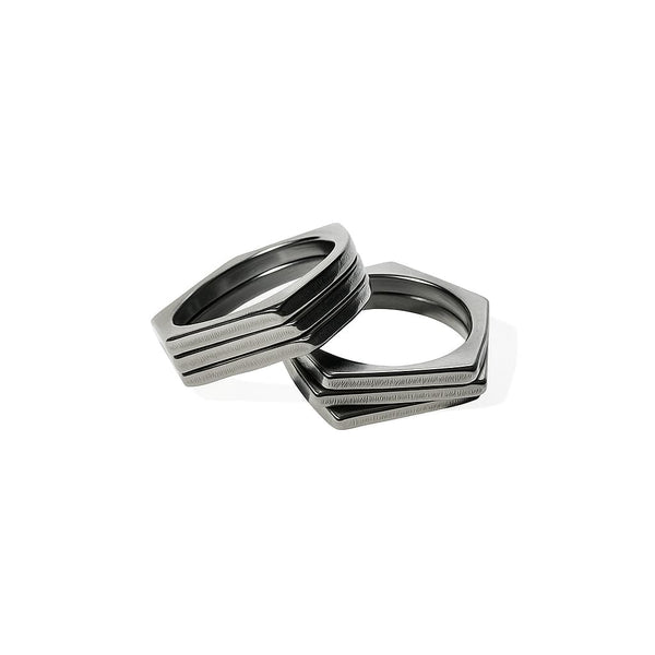 Hexagon Stackable Rings – Gold & Silver Stainless Steel Pair