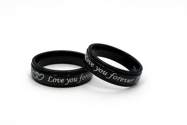 Black Couple Rings – "Love You Forever" Engraved Band (Set of 2)