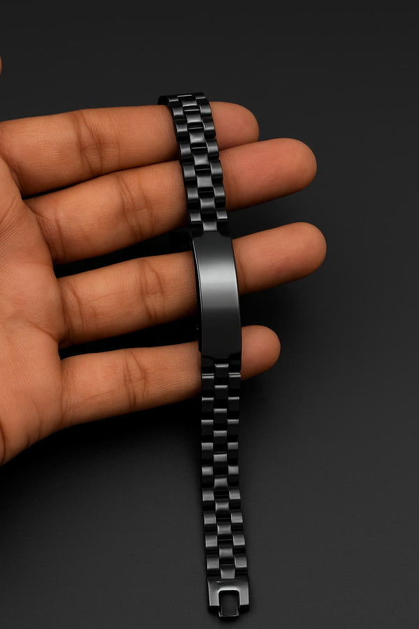 Men’s Stainless Steel ID Bracelet – Black & Silver Polished Finish